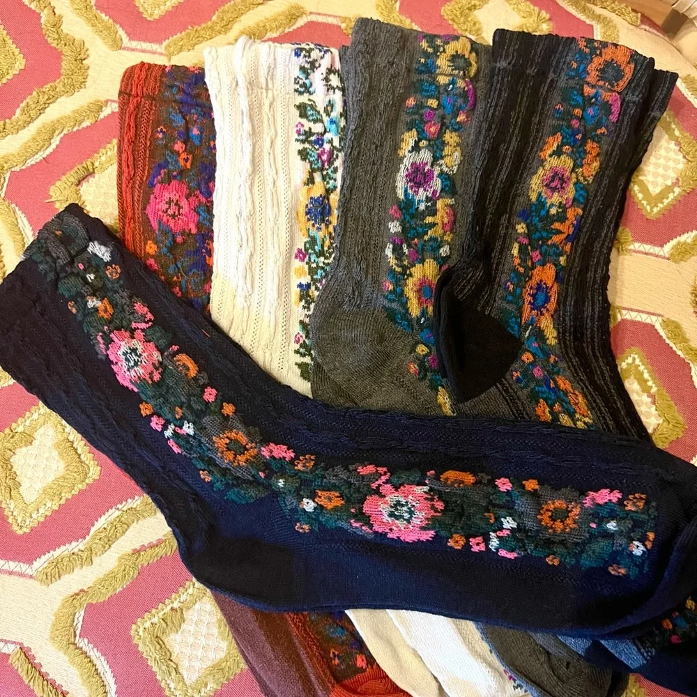 New! Chic Paris Floral Sweater Socks Dark Academia Whimsigoth Cozy